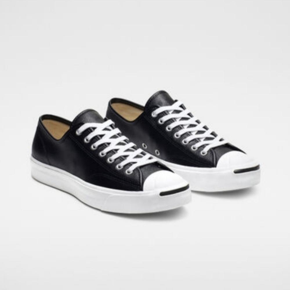 Black Leather Converse Jack Purcell
